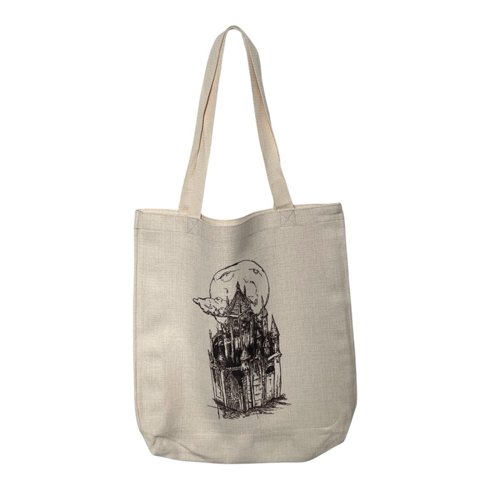 NWOT Canvas Tote Bag with Graphic Gothic Castle Print